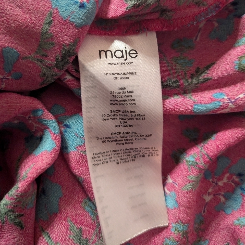 Maje Rayina Floral Asymmetrical Midi Dress Pink Romantic Resort Size S - Picture 7 of 8